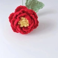 Handmade crochet red camellia bouquet with green leaf for creative home decoration - Small Red Peony / Single Stem Finished