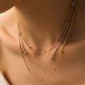 Three-layer snake chain necklace with beads in gold, silver and rose gold finish - Triple Layer Tricolor Round Bead Necklace (C317)
