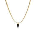 Gold snake chain necklace with rectangular smoky gray zircon pendant in 4-prong setting - Light Gold with Black Stone
