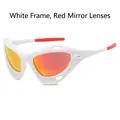 Y2K windproof sports sunglasses with white frame and red orange mirrored lenses - White Frame Red Mirrored Lens