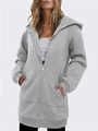 Detail of grey hooded zip-up sweatshirt with metal zipper and soft cotton knit fabric - S / Light Gray