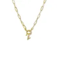 Golden paperclip chain necklace featuring a crystal-encrusted letter V pendant charm - Letter V
