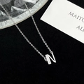 S925 silver necklace featuring a delicate N letter pendant with pavé cubic zirconia - 925 Silver / Silver (Initial N)