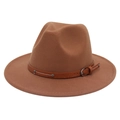 Détail d'un chapeau fedora marron en cachemire avec ceinture en cuir et rivets métal - M (56-58cm) / Khaki (2 Rivets)