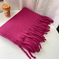 Thick mohair knit scarf in vibrant rose pink with long tassel trim on a white table - Rose Red (7#)