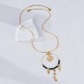 Bohemian gold chain necklace featuring black beads, golden feathers, and colorful charms - Black