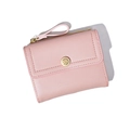 Short pink tri-fold leather wallet for women with elegant gold flower clasp and zipper - Pink