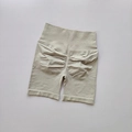 Seamless high waisted scrunch butt fitness shorts for women in light grey knit fabric - Apricot