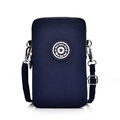 Dark blue nylon mini crossbody phone bag with adjustable shoulder strap and embroidery - Navy Blue