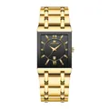 Men's rectangular gold stainless steel watch with a black dial and date window - Gold Black