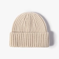 Bonnet classique en maille côtelée beige crème avec un large revers élégant et chaud - Poche zippée