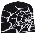 Gorro de punto negro con diseño de telaraña blanca para hombres y mujeres a la moda - Talla única / Negro y Blanco