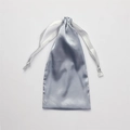 Silver grey satin drawstring storage bag with elegant white ribbon closure - Haze Blue