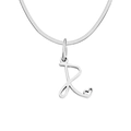 Polished stainless steel necklace featuring cursive letter R pendant with heart detail - Letter R / Steel Color