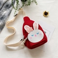Kids red canvas chest bag featuring a cute white cartoon rabbit with sequin details - Red Rabbit