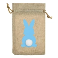 Détail du sac cadeau de Pâques en toile de jute avec motif lapin bleu et pompon blanc - 13*18 / Lapin Rose