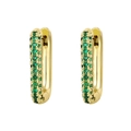 U-shaped gold hoop earrings with pavé-set green zircon gemstones in a luxury style - Gold-Green Rhinestone