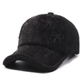 Women's black velvet and sherpa baseball cap with rhinestone bow detailing - Adjustable / Black