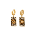 Golden rectangle drop earrings featuring black enamel, sun pattern and evil eye motifs - Black Exotic Sun Pattern Earrings (6#)
