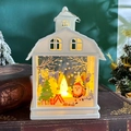 White house-shaped Christmas lantern with warm LED light and Santa Claus illustration - White-Santa Claus