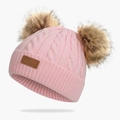 Kids pink knit beanie hat with double faux fur pom poms warm winter ski cap for girls - 40-50cm / Light Pink