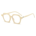 Chic hexagonal frame glasses in creamy white finish with clear lenses and thick acetate - Beige Frame Anti Blue Light Lens