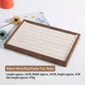 Walnut wood jewelry tray with beige velvet ring slots for display and storage - Walnut Ring Tray Beige