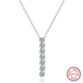 Elegant S925 sterling silver necklace featuring vertical row of seven sparkling zircons - Vertical Row Pendant / Platinum Plated