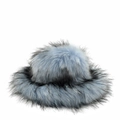 Faux fur bucket hat in light blue and black gradient with fluffy plush texture - Sky Blue