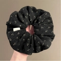 Oversized black scrunchie with white floral print and Byomi fabric label detail - Black Knit Floral Scrunchie