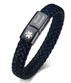 Pulsera médica Blood Thinner de cuero trenzado negro y azul con cierre magnético de metal - 21cm / Alerta Médica-Anticoagulante