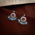 Pendientes vintage de estilo bohemio con cristales azules y borlas de cuentas - Estilo de Borla de Flores / Naranja