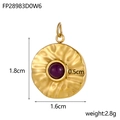 Retro stainless steel pendant with gold hammered finish and purple gemstone inlay - Purple