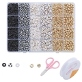 Detail of 0.8mm crystal thread, letter beads, and clay spacers for DIY jewelry making - Style 4 Black & White Pattern Set