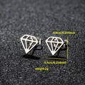 Macro view of geometric diamond shape stainless steel studs measuring 0.9cm wide - 060 Diamond Steel