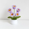 Handmade crochet potted plant with five purple flowers and white ceramic base - 5-Head Lily of the Valley Purple