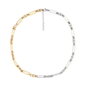 Minimalist two-tone mixed link chain necklace in gold and silver polished stainless steel - Gold Silver Two-Tone Rectangular Link Chain Necklace
