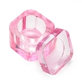 Pink transparent octagonal glass nail art crystal cup with lid for jewelry storage - Rounded Pink Crystal Cup