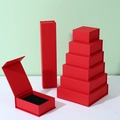 Red magnetic flip jewelry gift boxes in various sizes with premium black velvet lining - Red