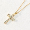 Cross pendant necklace with colorful zircons on a gold twisted chain link - Gold Double-Layer Multi-color Cross (0100M)