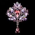 Luxury silver-tone brooch with large pear-shaped red zircon and multicolor crystals - XD145-6-Silver Purple Gemstone Vintage