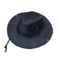 Dark blue wide brim outdoor sun hat with breathable mesh and adjustable chin strap - One Size(58cm) / Navy Blue