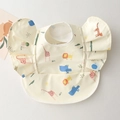 Waterproof baby feeding bib with yellow giraffe pattern and cute ruffle shoulder wings - Wings - White Animals / One Size