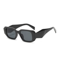 Retro square chunky sunglasses in glossy black frame with grey lenses and faceted temples - Black Frame Black Grey Lens