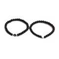 Ensemble de bracelets en perles noires mates 6mm avec lettre A et breloque coeur - Noir Mat Initiale A & Ensemble Pendentif Coeur