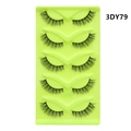 Close-up of 5 pairs of cat-eye false eyelashes in 3DY79 style on a light green tray - Natural Long Style (3DY79)