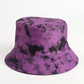 Detail view of reinforced stitching on brim of purple and black tie-dye bucket hat - Purple Black
