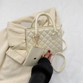 Chic beige quilted square handbag for women with matching mini coin purse and gold hardware - Off White