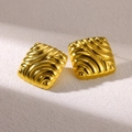 Detailed macro shot of square 18K gold earrings with textured spiral relief pattern - Textured Square Shape(E5428G)