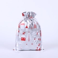 Silver foil Christmas drawstring gift bag featuring festive red reindeer and snowflake patterns - 42*29 Silver Red